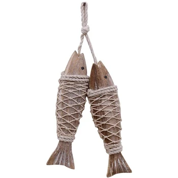 

Wooden Fish Decoration Wall Hanging Decorations Wooden Fish Decoration for Family Bathroom Nautical Theme 2 Pieces