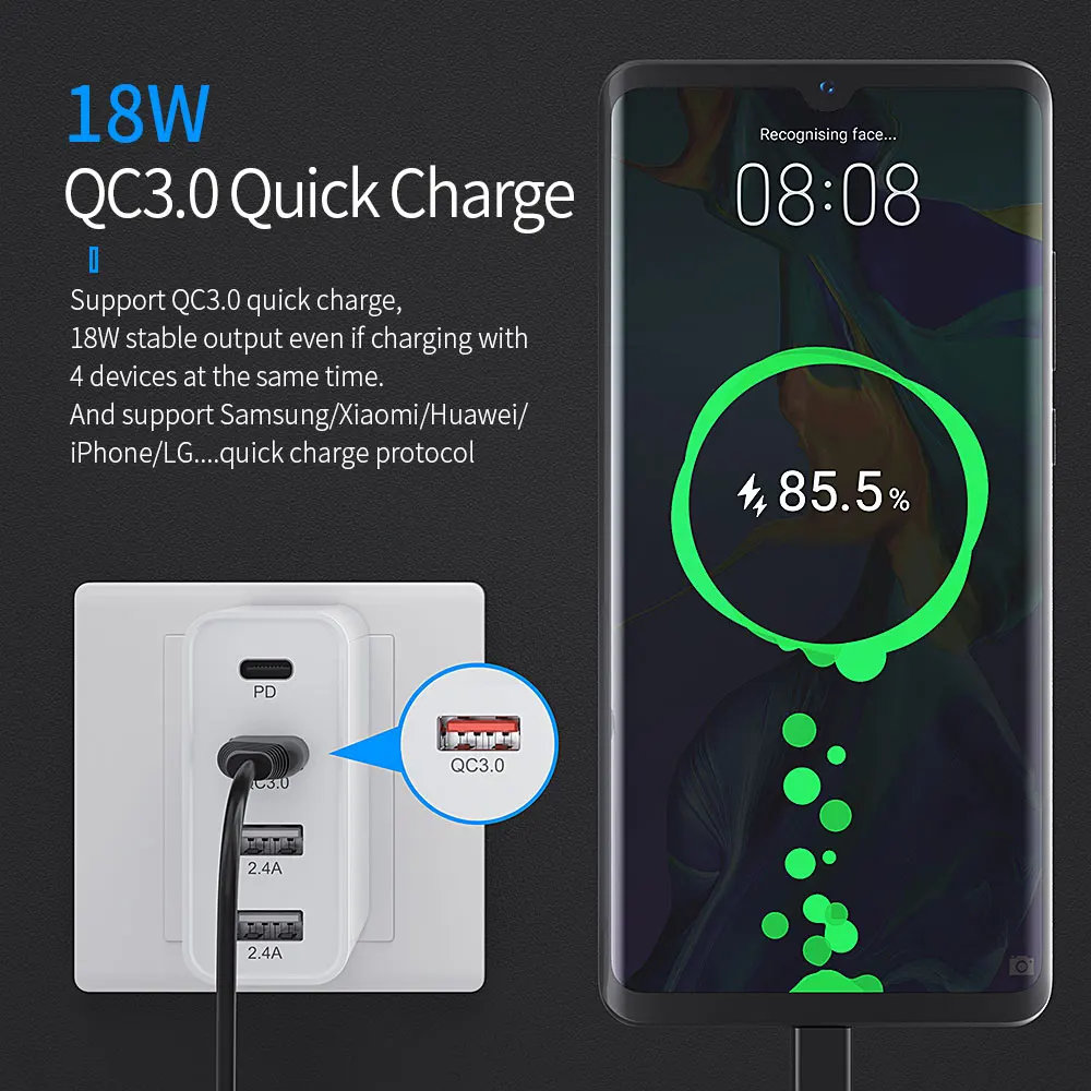 Essager 48 Вт мульти Быстрая зарядка 3,0 USB зарядное устройство PD usb type C QC3.0 QC турбо настенное быстрое зарядное устройство для телефона для iPhone 11 Pro Max Xiaomi