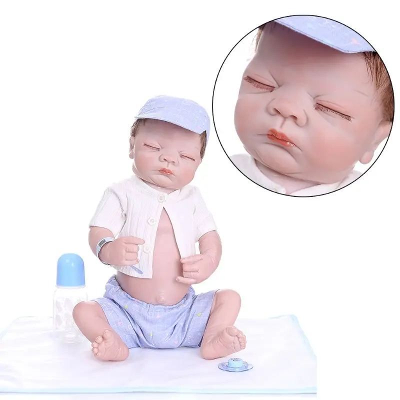 

52cm Reborn Doll Realistic Soft Silicone Vinyl Newborn Babies Sleeping Boy Toy Clothes Mat Lifelike Handmade Gift R7RB
