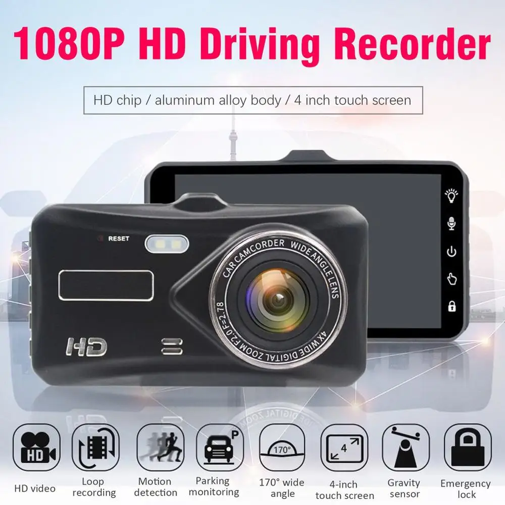 4 дюймовый сенсорный экран вождения Регистраторы Hd 1080P до и после двойной Запись тусклый Ночное видение монитор Регистраторы
