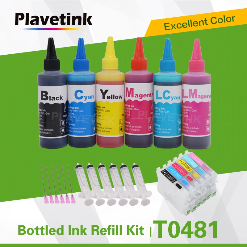 

Plavetink T0481 Refillable Ink Cartridge For Epson Stylus Photo R200 R220 R300 R300M Printer + 6×100ml Bottle Refill ink Kit