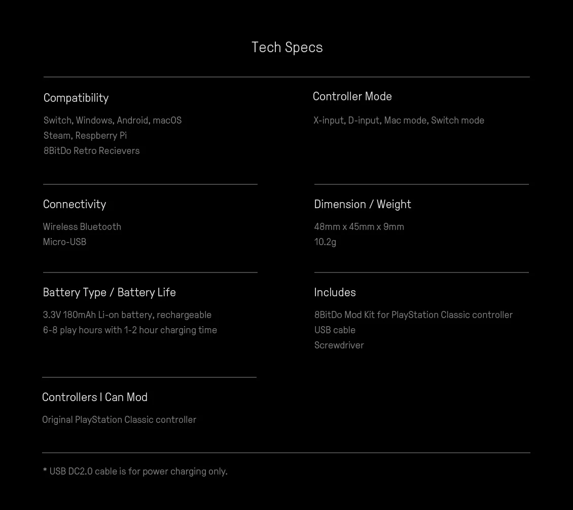8BitDo Mod Kit for Original PlayStation Bluetooth Gamepad for Classic Controller for Windows Android macOS Switch