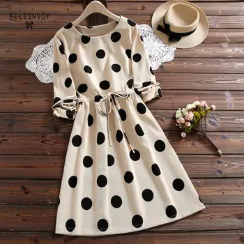 

2020 New Japanese Mori Girl Corduroy Dress Women Polka Dot Printed Long Sleeve Slim Waist Vestidos Autumn Winter Dresses