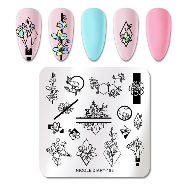 DIARY Flower Leaf Nail Stamping Plates Cute Abstract Face Lines Stamp Template Nail Art Image Printing Stencil Tools