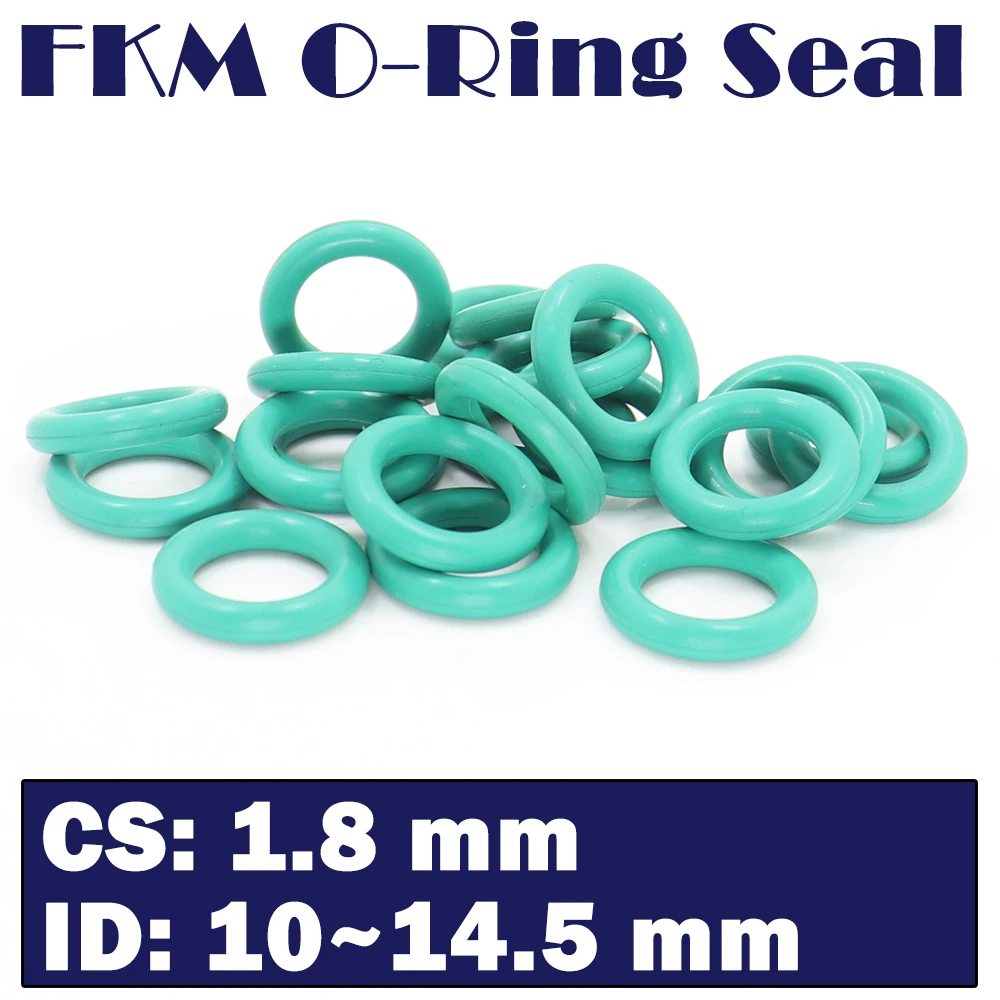 

CS1.8mm FKM Rubber Ring ID 10/10.6/11.2/11.8/12.5/13.2/14/14.5*1.8 mm 100PCS O-Ring Fluorine Gasket Oil seal Green ORing
