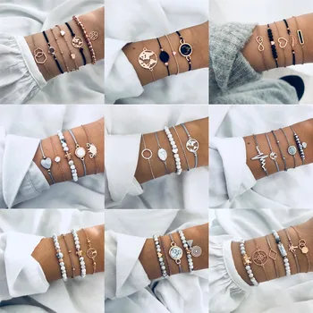 

Modyle Bohemian Bracelet Set For women Shell Star Map lotus pineapple Heart Natural stone Beads chain Bangle Boho Summer Jewelry