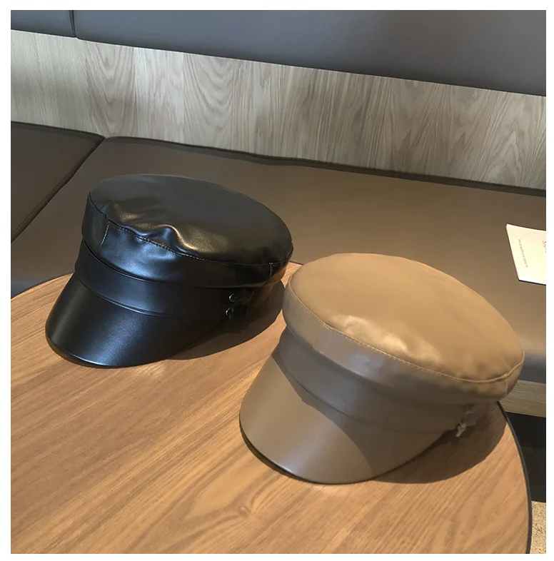 Женские модные кожаные армейские кепки, зимние винтажные черные кожаные бейсболки, женская кепка для газетчика, Casequette береты