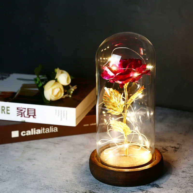 Glass Dome Light Flower Beauty And The Beast Enchanted Rose LED Lighted Wedding Home Decor Gift | Дом и сад