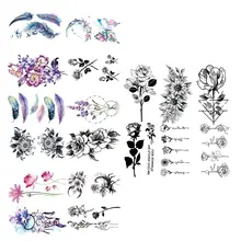 20 PCS Fake Tattoo Water Transfer Under Breast Shoulder Temporary Tattoo Black Rose Flower Tattoo Sticker Butterfly