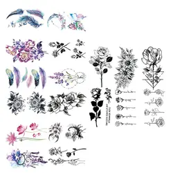 20 PCS Fake Tattoo Water Transfer Under Breast Shoulder Temporary Tattoo Black Rose Flower Tattoo Sticker Butterfly