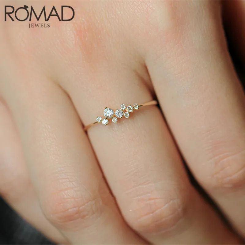 ROMAD Новое Стильное женское кольцо простое хрустальное кольцо со стразами Свадебные украшения нежная пара колец для влюбленных палец Mujer