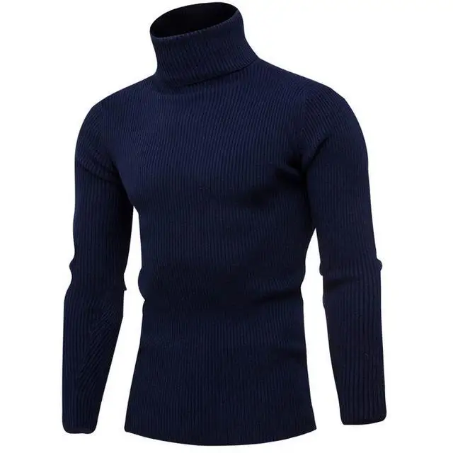 New Autumn Winter Men'S Sweater Men's Turtleneck Solid Color Casual Sweater Men's Slim Fit Brand Knitted Pullovers - Цвет: M029 navy