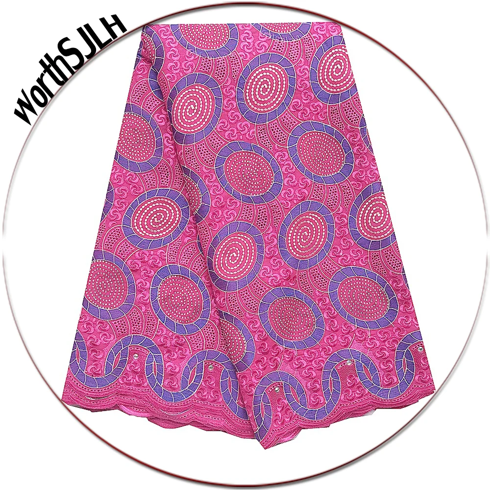 Aso Ebi африканская швейцарская сухая хлопковая вуаль кружева 2019 Fushia розовая