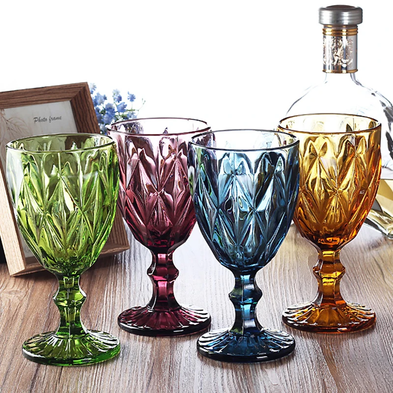 Wine Glass Cups Multicolor Carved Goblet Whiskey Red Wine Glasses 300ML Wedding Party Champagne Flutes Bar Restaurant Home Tools 2