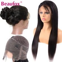 Beaufox 360 парик с фронтальной шнуровкой малазийские прямые фронтальные человеческие волосы парики предварительно выщипанные 360 фронтальный парик с детскими волосами 150% Remy