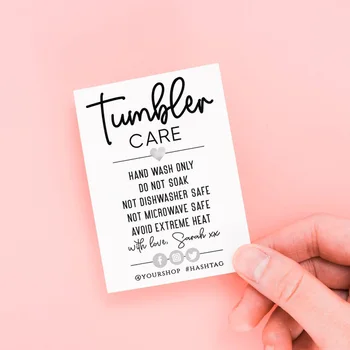 

Personalize Card Template - Simple Tumbler Care Instructions - Small Business Care Card - Tumbler Packaging Insert