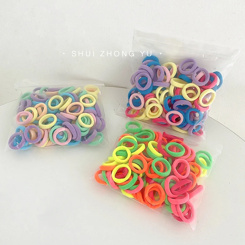 100 PCS/set All match Base Hair Bands Large Intestine Hair Circle Elasticity Girls Head Rope Candy Color Small Rubber Band OH199