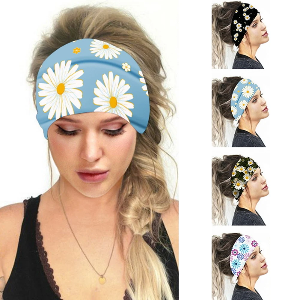 Vrouwen Daisy Bloem Gedrukt Hoofdband Bandana Brede Mode Ademend Zachte