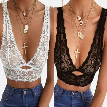 

Top Vest Sleeveless Women DeepV Sexy Bra Lace Embroidery Underwear Large Size Summer Fashion Slim Female Shaping Padded Lifting