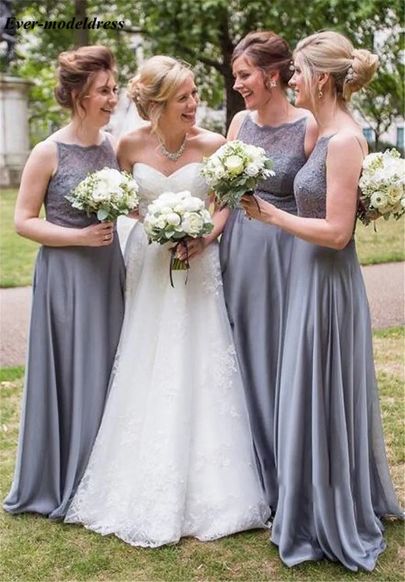 

Lace Country Bridesmaid Dresses Long Scoop Sleeveless Zipper Back Boho Garden Wedding Guest Dresses A-Line Vestidos De Fiesta