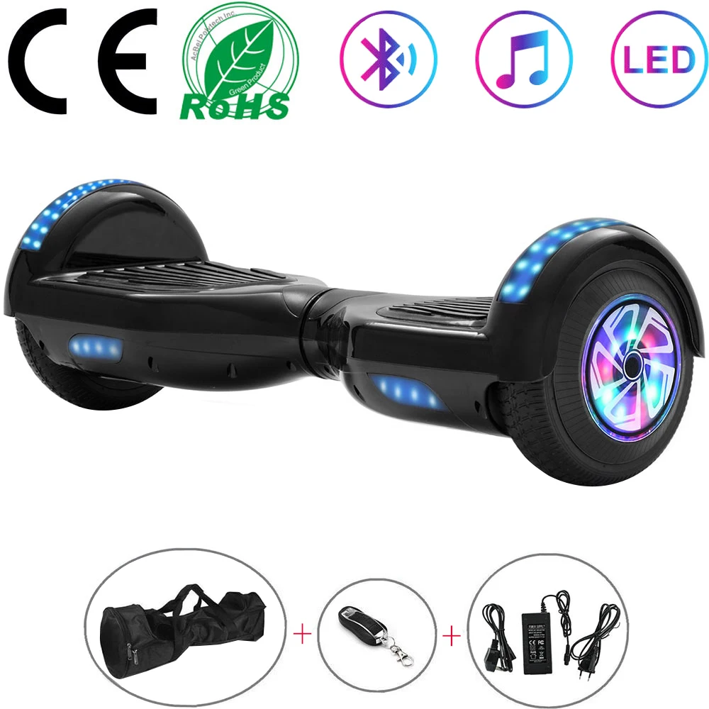 

6.5 Inch Hoverboard Black Self Balance Scooter LED Electric Scooters Two Wheels Balance Board Bluetooth+Remote Key+Bag Kids Gift