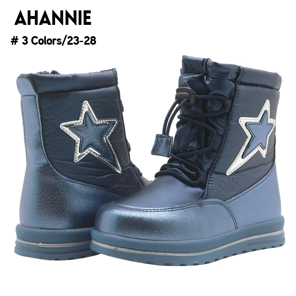Ahannie/зимние сапоги для девочек; детские зимние сапоги; Водонепроницаемая теплая зимняя Уличная обувь с искусственным мехом для детей дошкольного возраста