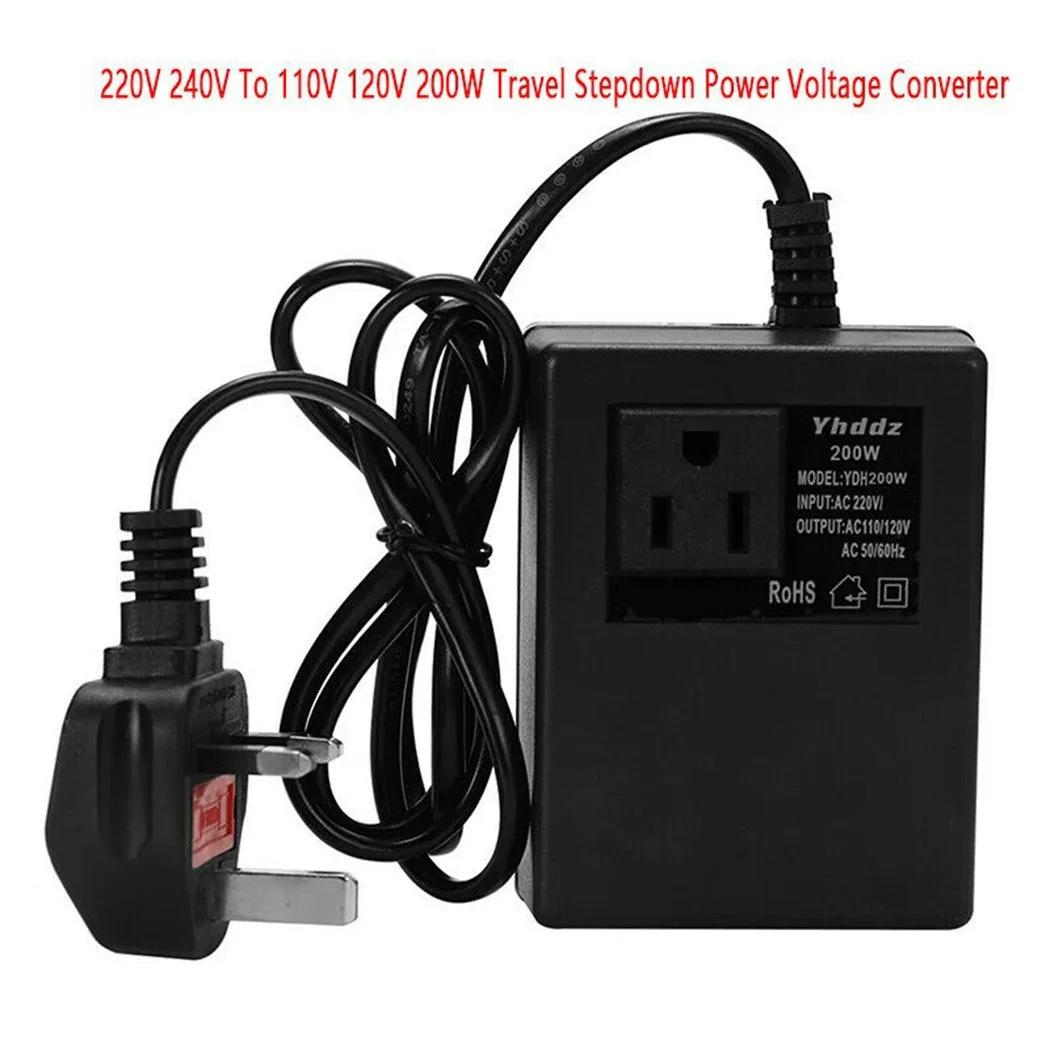 Travel Stepdown Power Voltage Converter Transformer 220V/240V to 110V/120V 200W 