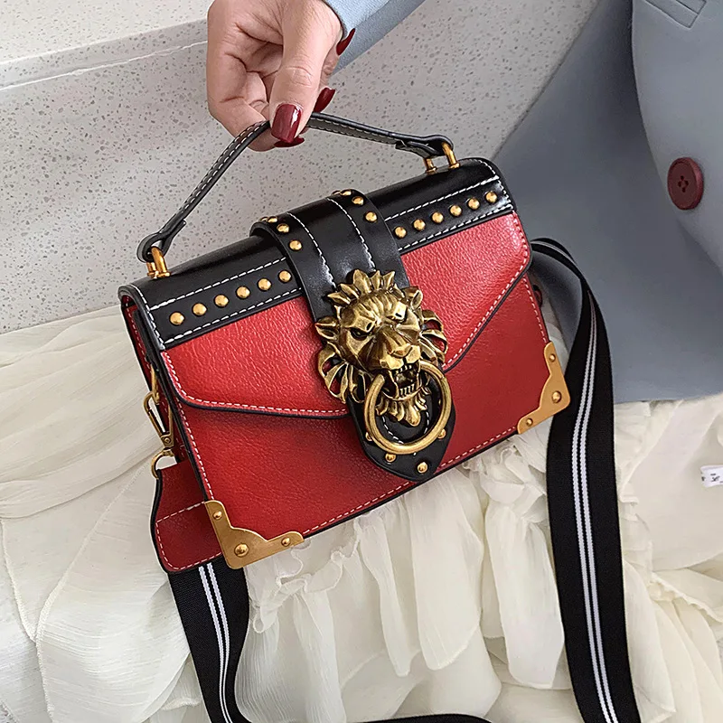 Female Fashion Handbags Luxury Girls Crossbody Bags Tote Woman Metal Lion Head Brand Shoulder Purse Mini Square Messenger Bag 2