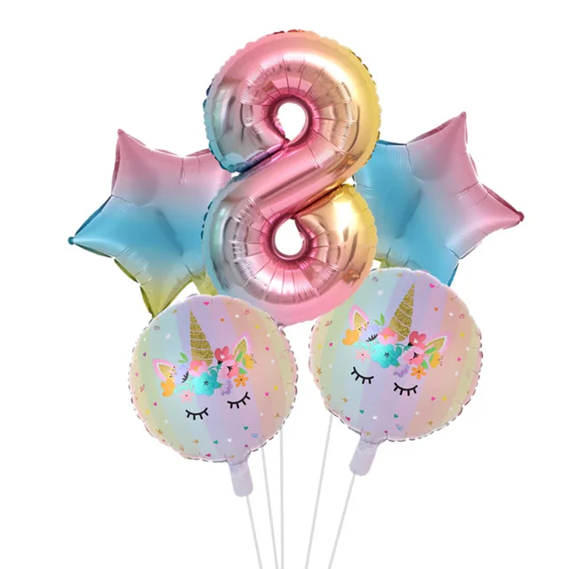 Rainbow Unicorn Balloon Number Foil Globos 1 2 3 4 Years Old Birthday Party Decoration Kid Unicorn Theme Party Wedding Balls Toy set 17