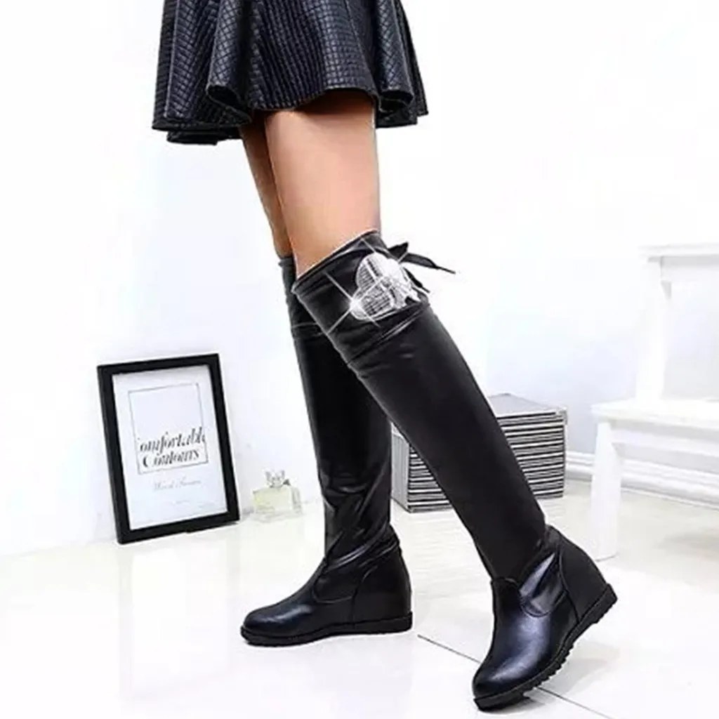 

Women's boots thigh high boots Winter over the knee boots Wedges Crystal Pandent Round Toe Increase Heels Sexy boots women