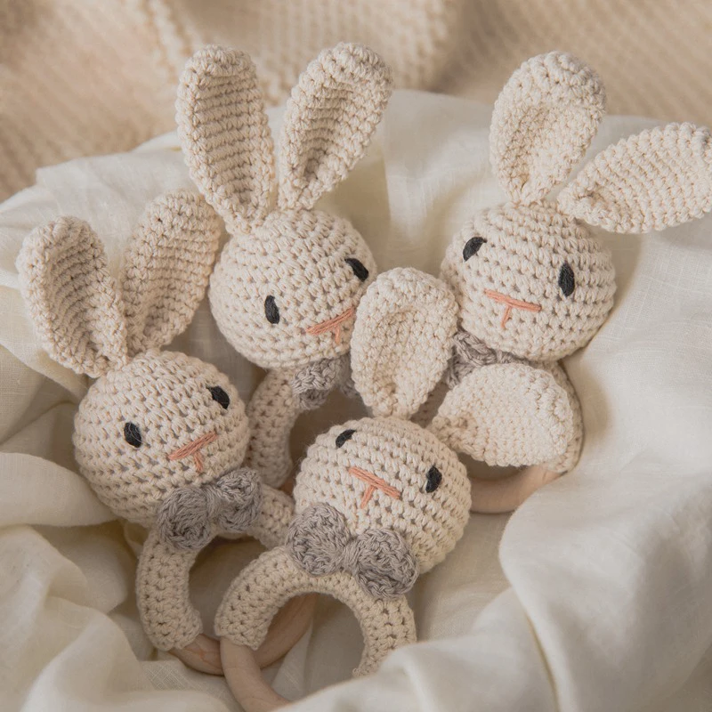 

1pc Baby Music Teether Rattle Toy for Child Wooden Toys Cartoon Bunny Crochet Rattle Soother Bracelet Teether Set Baby Products