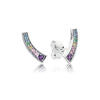 

Real 925 Sterling Silver Multi-Color Arches Stud Earrings For Women European Style Multicolor Crystal Rainbow earrings Jewelry