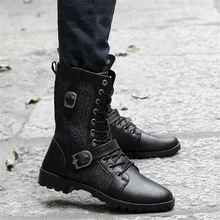 JAYCOSIN Мужская обувь для работы; зимние ботинки мужская теплая зимняя обувь из плюша; большие размеры Мужская винтажная мотоциклетная обувь модные ботинки до середины икры