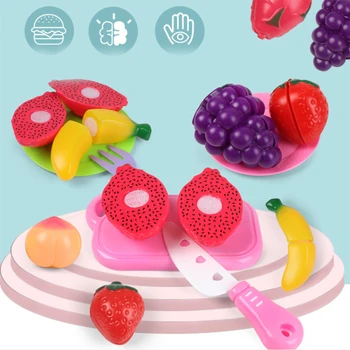 

Safe Plastic Food Toy Cut Fruit Vegetable Kitchen Baby Kids Pretend Play Educational Toys Children Play House Toy Tea Set 19Pcs