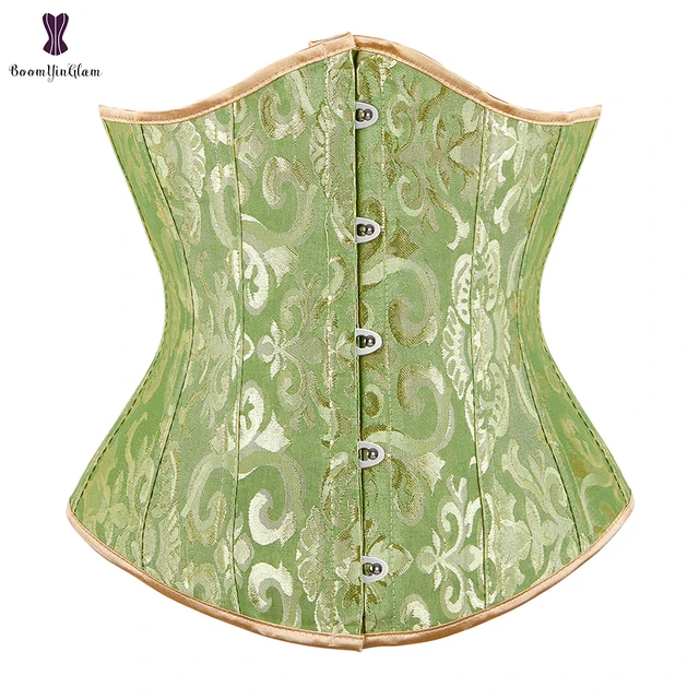 Wholesale Dropshipping Corset Underbust Waisttrainer Gothic Boned Chest Binder Gorset Sexy Femme Floral Plus Size Korsett Women green