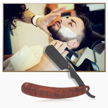 

Men Shaving Barber Tools Hair Razor and Blades Razor Folding Shaving Knife Stainless Steel Straight Razor Holder Wood Handle