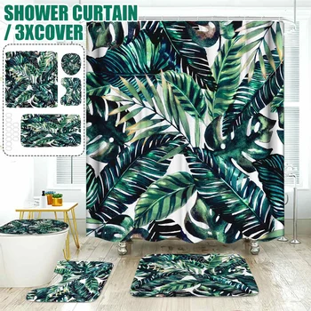 

180x180cm Bathroom Set Waterproof Shower Curtain Bath Cover Bathroom Decor Colored Drawing Leaves Type