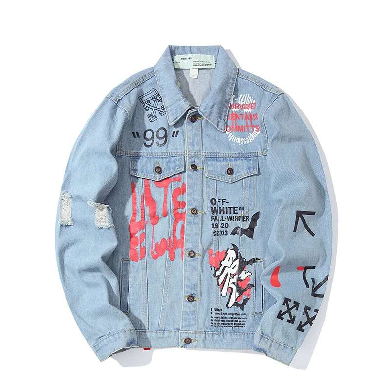 

Europe And America Popular Brand Fall And Winter Clothes Graffiti Lettered 99 Arrowhead Retro Washing with Holes Jacket Men And