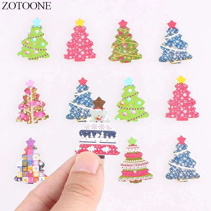 

ZOTOONE 100PCS Diy Handmade Wooden Christmas Tree Buttons Noel Accessories Scrapbooking for Coat DIY Craft Decoration Button E