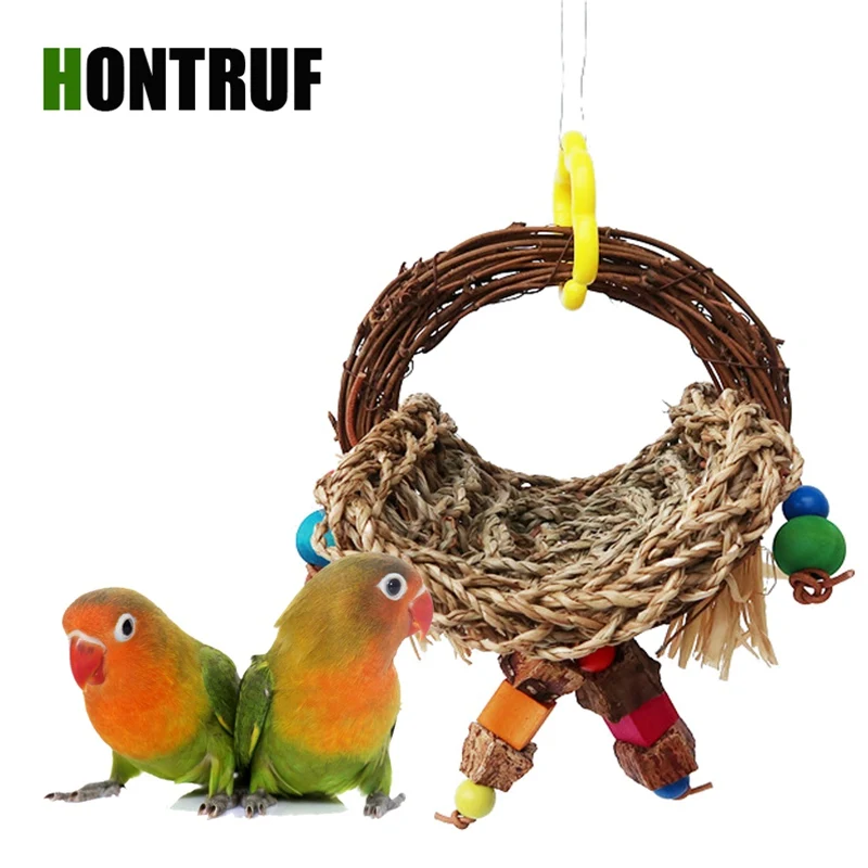 

Parrot Toy Bird Toy Small and Medium Parrot Straw Toy Fruit Bite Toy Rattan Swing Stand Bar