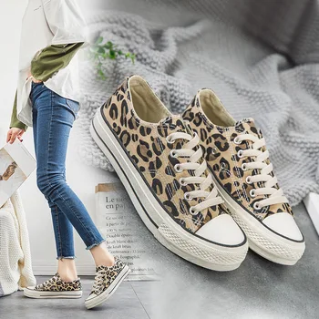 

New Brand Women Shoes Flats Fashion Leopard Shoes Woman Lace-Up Canvas Shoes Tenis Feminino Breathable Casual Sneakers Women