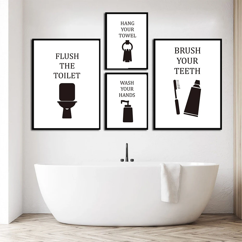 

Canvas HD Photo Flush Toilet Poster Wall Art Brush Your Teeth Home Decoration Minimalist Painting Modular Bathroom Picture