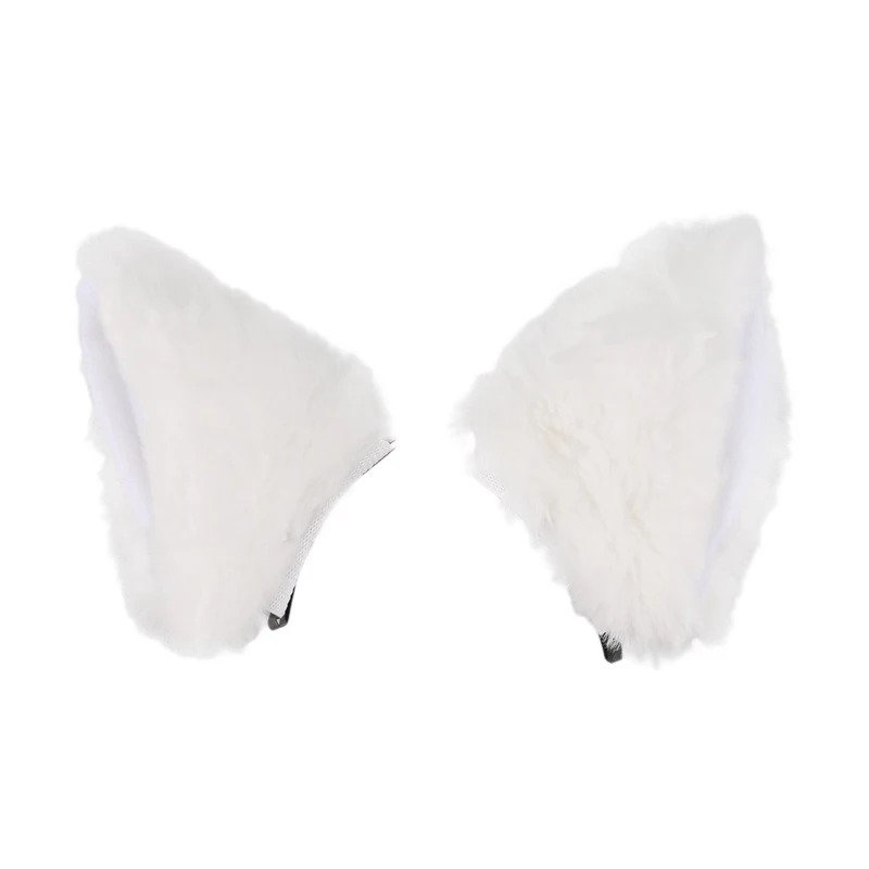 

Cat Fox Long Fur Ears Anime Neko Costume Orecchiette Hair Clip Party white