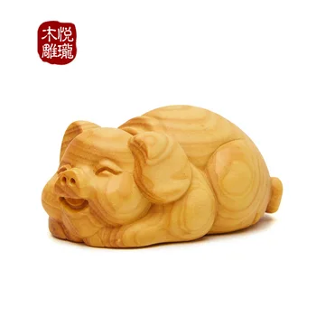 

Wood carving Pig figurine Statue sculpture Wood Crafts Animal Home Living Room Desk Decoration Gift (A958)