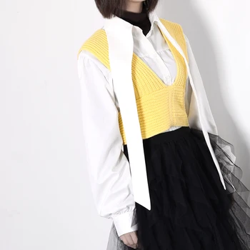 

LANMREM Solid Color Puff Sleeve Shirt Women 2020 Spring New Original Lapel Blend Casual Loose Simple White Shirt Top Women PC387