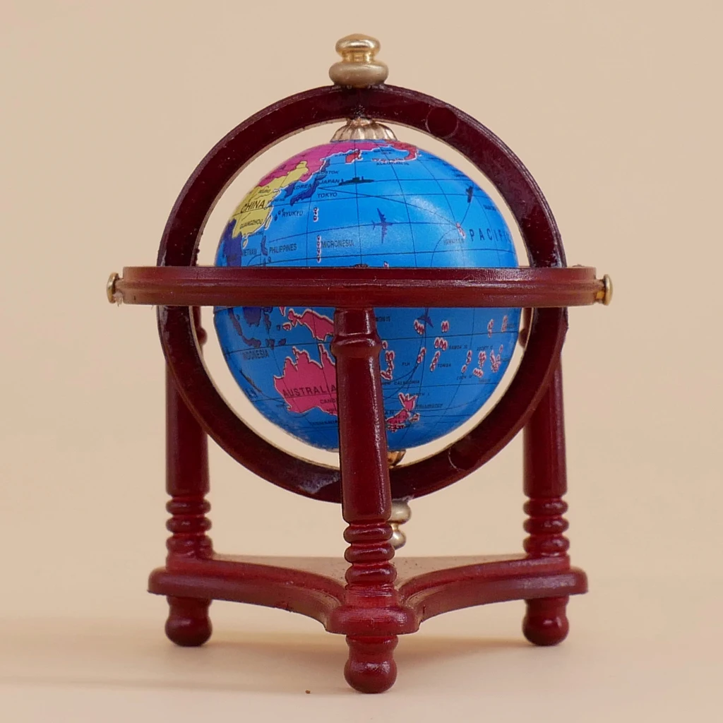 Dollhouse Miniatures Furnitures 1:12 Scale Mini Blue Rotatable Globe with Wood Stand