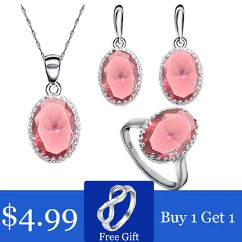 

Red Ruby 925 Sterling Silver Jewelry Set for Women Free Gift Ring Necklace Pendant Wedding Jewelry