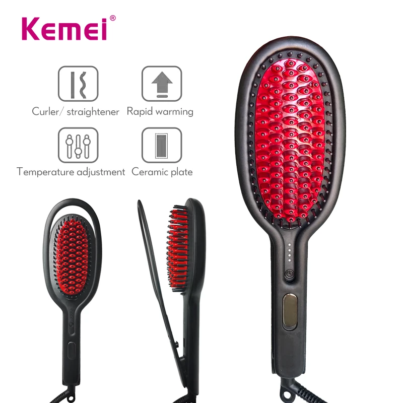 Kemei Профессиональный Выпрямитель для волос, щетка с регулировкой температуры, электрические щетки для волос, 100-240 В, инструмент для ухода за волосами с отрицательными ионами, 35D