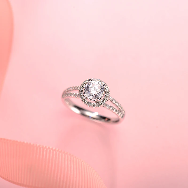 With Credentials Real Tibetan Silver Rings Wedding Jewelry for Women Round Brilliant Cut 2 Carat CZ Zircon Ring Accessories