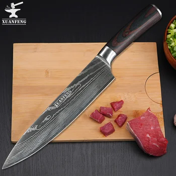 

Chef's Kitchen Knife Sander Round Pointed Chinese and Western Multi-purpose Knife Damascus Laser Cutting Slicing Knife
